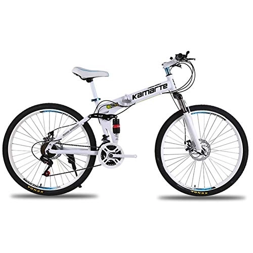 Folding Mountain Bike : Men Women Folding Mountain Bike, 24 / 26 Inch Double Disc Brake Folding Outroad Bicycles with Shock Absorber Fork 21 / 24 / 27 Speed MTB Adult MTB Bicycle for Commuter Adult Cruiser Bike A, 24 inch 24 speed
