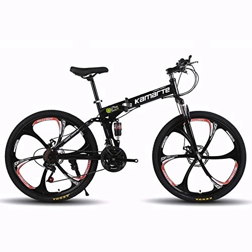 Folding Mountain Bike : Men Women Folding Mountain Bike, 24 / 26 Inch Double Disc Brake Folding Outroad Bicycles with Shock Absorber Fork 21 / 24 / 27 Speed MTB Adult MTB Bicycle for Commuter Adult Cruiser Bike V, 26 inch 21 speed