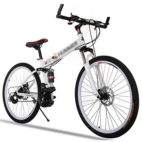 Folding Mountain Bike : Men Women Folding Mountain Bike, 26in 21 / 24 Speed high carbon steel MTB Bicycle frame EF51-7 Siamese finger dial Front and rear disc brakes for Adults Outdoor Bicycle A, 26 inches 21 speed