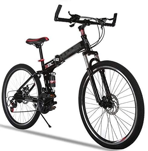 Folding Mountain Bike : Men Women Folding Mountain Bike, 26in 21 / 24 Speed high carbon steel MTB Bicycle frame EF51-7 Siamese finger dial Front and rear disc brakes for Adults Outdoor Bicycle D, 26 inches 21 speed