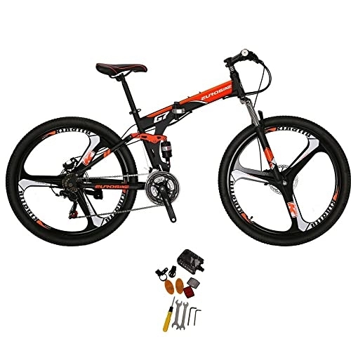 Folding Mountain Bike : Mens 27.5''Mountain Bike 3 Spoke Magnesium Wheel Folding Bicycle for Adult Men and Women Full Suspension (orange)