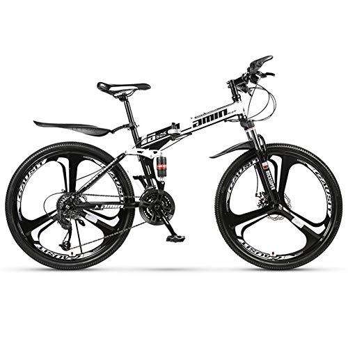 Folding Mountain Bike : Mens Mountain Bike, High Carbon Steel Bracket, Double Disc Brake System, Quickly Fold in 8 Seconds for Easy Storage, Black, 24 speed