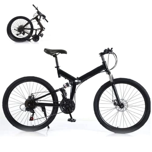 Folding Mountain Bike : Mgorgeous 26 Inch Folding Mountain Bike 21 Speed Adjustable - Foldable Bicycle with Dual Disc Brakes Folding Bike Full Suspension High Carbon Steel Bike for Adult Men and Women (Black)