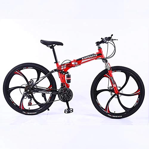 Folding Mountain Bike : MHUI Folding Bike 24 Speed Mountain Bike 26 Inches Spoke Wheels MTB Dual Suspension Bicycle Red, B