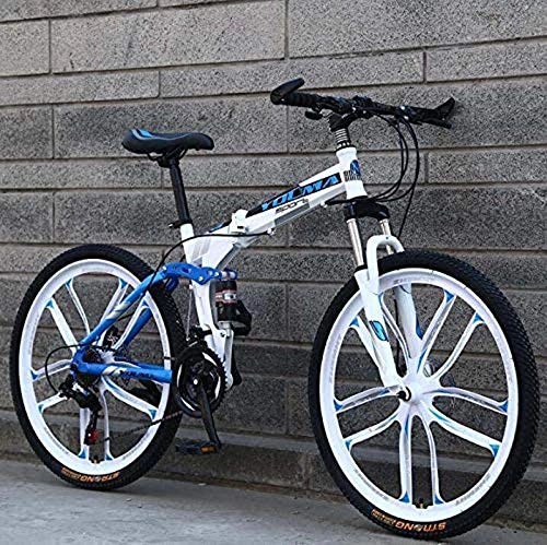 Folding Mountain Bike : MIAOYO 26 Inch Mountain Bike Folding for Adults, Dual Full Suspension Bicycle High Carbon Steel Frame, Steel Disc Brake, Aluminum Alloy Wheel, Blue, 27speed