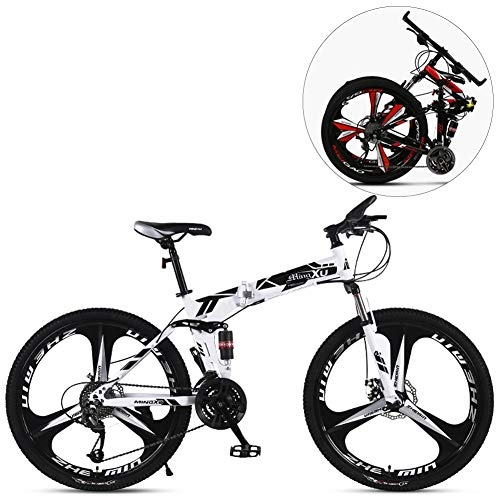 Folding Mountain Bike : MIRC 24 inch / 26 inch folding mountain bike bicycle 21 speed adult variable speed bicycle male and female students bicycle, Black, L