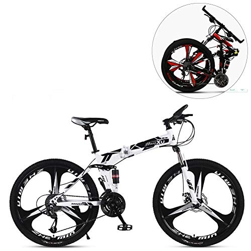 Folding Mountain Bike : MIRC 24 inch / 26 inch folding mountain bike bicycle 21 speed adult variable speed bicycle male and female students bicycle, White, S