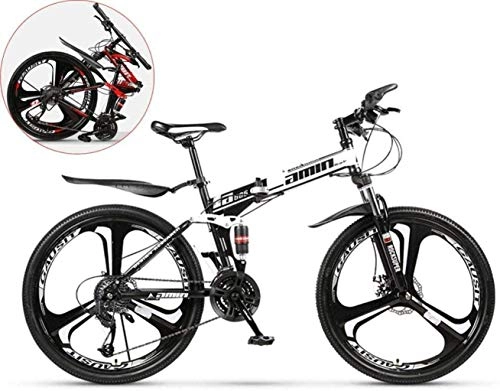 Folding Mountain Bike : MJY 24 Inches Boy Mountain Bike, 3 Knife One Wheel High-Carbon Steel Foldable Bicycle, Unisex, Double Shock Variable Speed Bicycle 6-6), 24in (21 Speed)