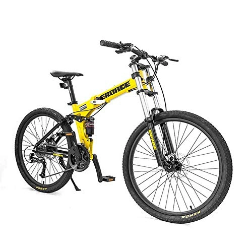 Folding Mountain Bike : MJY 26 inch Mountain Bikes, Adult 27-Speed Dual-Suspension Mountain Bike, Aluminum Frame Bicycle, Men's Womens Adjustable Seat Alpine Bicycle, Yellow, Non Foldable