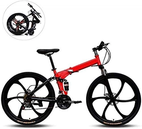 Folding Mountain Bike : MJY Bicycle Folding Mountain Bikes, 26 inch Six Cutter Wheels High Carbon Steel Frame Variable Speed Double Shock Absorption All Terrain Foldable Bicycle 6-24, 24 Speed