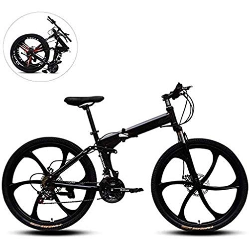 Folding Mountain Bike : MJY Bicycle Folding Mountain Bikes, 26 inch Six Cutter Wheels High Carbon Steel Frame Variable Speed Double Shock Absorption All Terrain Foldable Bicycle 6-24, 27 Speed