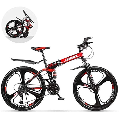 Folding Mountain Bike : MLGTCXB Folding Bicycle Mountain Bikes High-carbon Steel Hardtail Double Disc Brake for Outdoor Cycling Travel Work out, Suitable for adult men and women, Red, 21 speed