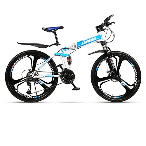 Folding Mountain Bike : MoMi Folding mountain bike bicycle 21 / 24 / 27 / 30 speed 24 / 26 inch integrated wheel double shock absorber racing off-road speed change male and female students fast cycling, White, 24in / 30speed
