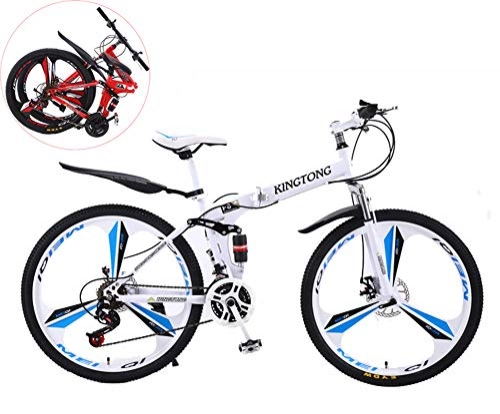 Folding Mountain Bike : MOOLUNS 24 Inches Double Shock Absorption Foldable Bicycle, Unisex High-carbon Steel Variable Speed Mountain Bike, 3-knife Integrated Wheel, Can Be Put into the Trunk, White, 24in (27 speed)