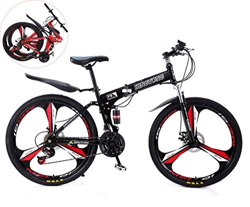Folding Mountain Bike : MOOLUNS 26 Inches Double Shock Absorption Foldable Bicycle, Unisex High-carbon Steel Variable Speed Mountain Bike, 3-knife Integrated Wheel, Can Be Put into the Trunk, Black, 26in (24 speed)