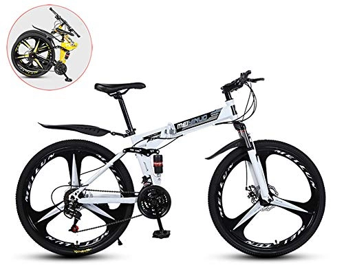 Folding Mountain Bike : MOOLUNS Men Mountain Bike, Folding 26 Inches Carbon Steel Bicycles, Double Shock Variable Speed Adult Bicycle, 3-knife Integrated Wheel, Appropriate Height 160-185cm, White, 26 in (24 speed)