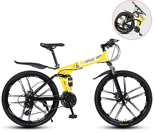 Folding Mountain Bike : MOOLUNS Mens Mountain Bike, Folding 26 Inches Carbon Steel Bicycles, Double Shock Variable Speed Adult Bicycle, Apply to 160-185cm Tall, Yellow, 26 in (21 speed)