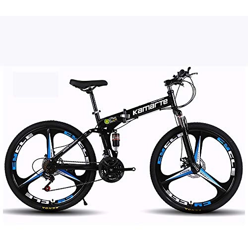 Folding Mountain Bike : Mountain Bicycle, 21 Speed Oil brake Dual Suspension Folding Bike 24 Inches disc brakes three-blade Wheels Bike Unisex Adult