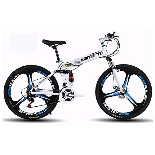 Folding Mountain Bike : Mountain Bicycle, Oil brake 24 Speed Dual Suspension Folding Bike 24 Inches three-blade Wheels Bike Unisex Adult