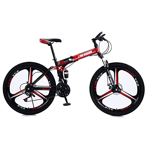 Folding Mountain Bike : Mountain Bike 21 / 24 / 27 / 30 Speed 26 Inches 3-Spoke Wheels Folding Bicycle, Professional MTB, Multiple Colors Black red-24speed