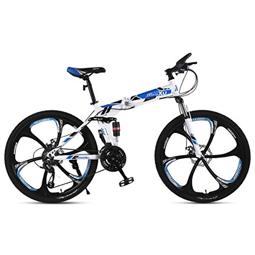 Folding Mountain Bike : Mountain Bike, 21 / 24 / 27 Speed Steel Frame 24 Inches 3-Spoke Wheels Suspension Folding Bike, 21speed