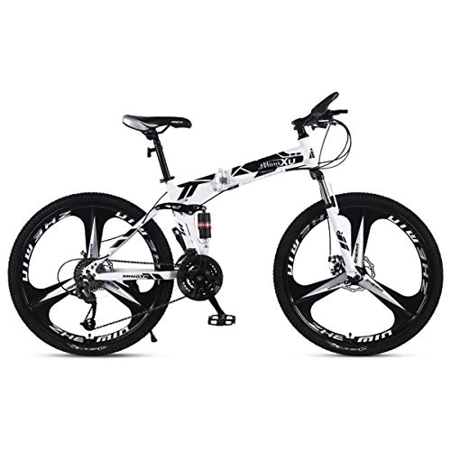 Folding Mountain Bike : Mountain Bike 21 / 24 / 27 Speed Steel Frame 24 Inches 3-Spoke Wheels Suspension Folding Bike, 6, 21speed