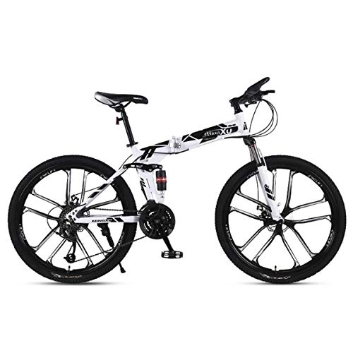 Folding Mountain Bike : Mountain Bike 21 / 24 / 27 Speed Steel Frame 26 Inches 10-Spoke Wheels Suspension Folding Bike, Black, 27speed