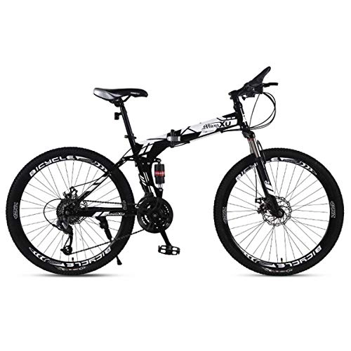 Folding Mountain Bike : Mountain Bike 21 / 24 / 27 Speed Steel Frame 27.5 Inches 3-Spoke Wheels Dual Suspension Folding Bike, White, 21speed