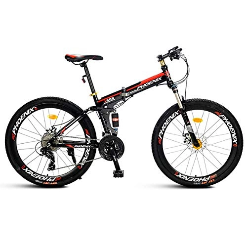 Folding Mountain Bike : Mountain Bike 21 / 27 Speed Steel Frame 26 Inches Spoke Wheels Suspension Folding Bike, Black, 27speed