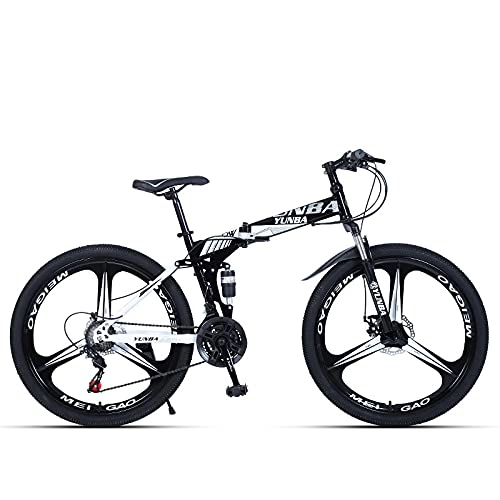 Folding Mountain Bike : Mountain Bike 21 Speed Steel Frame 26 Inches 3 Spoke Wheel Dual Suspension Folding Bike Can lock the shock absorber front fork