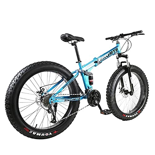 Folding Mountain Bike : Mountain Bike ，24 / 26 Inch Adult Foldable Fat Tire MTB 30 Speed Road Bicycle Men Double Disc Brake Carbon Steel Frame Ride blue-24 inches