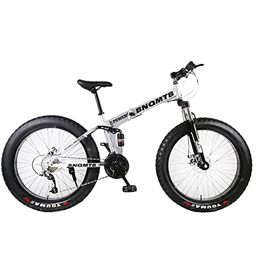 Folding Mountain Bike : Mountain Bike ，24 / 26 Inch Adult Foldable Fat Tire MTB 30 Speed Road Bicycle Men Double Disc Brake Carbon Steel Frame Ride Silver- 26 inches