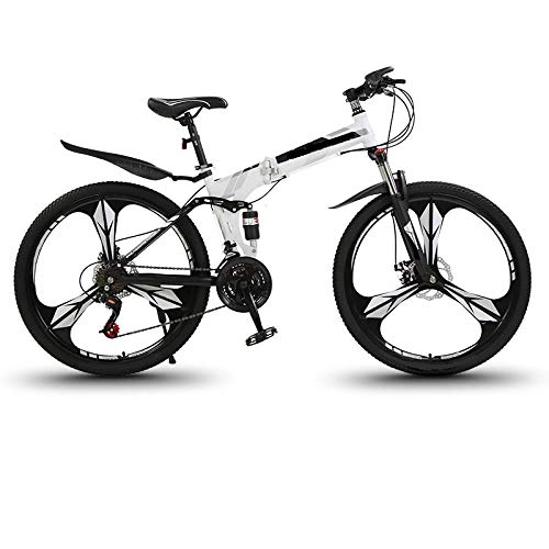 Folding Mountain Bike : Mountain Bike, 24 Inch Three Pitch Integrated Wheel Shock Absorption Student Adult Off Road Variable Speed Bicycle 24inches27 speed Blackandwhitefoldingdoubleshockabsorptionmountain