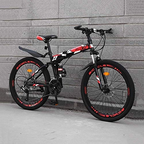 Folding Mountain Bike : Mountain Bike 24 Speed Folding Road Beach Bicycle 24-inch Male and Female Students Shift Double Shock Absorber Adult Dual Disc Urban Track Child Gift, Red, 26" XIUYU (Color : Red)