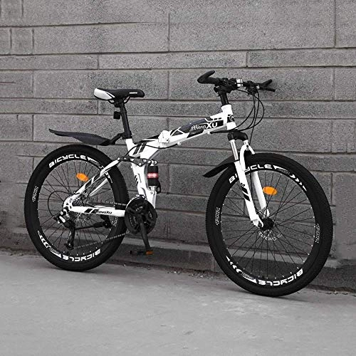 Folding Mountain Bike : Mountain Bike 24 Speed Folding Road Beach Bicycle 24-inch Male and Female Students Shift Double Shock Absorber Adult Dual Disc Urban Track Child Gift, Red, 26" XIUYU (Color : White)