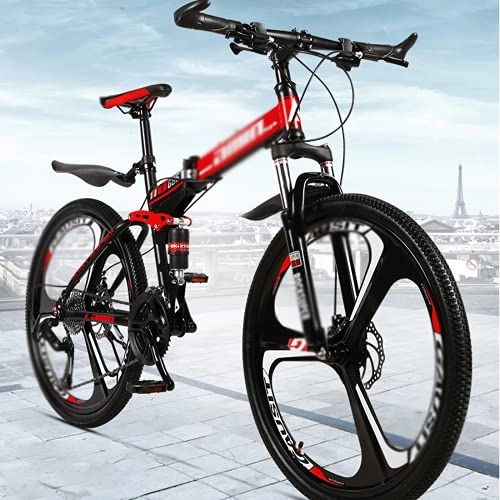 Folding Mountain Bike : Mountain Bike 26 In Mens Mountain Bike Daul Disc Brake 21 / 24 / 27 Speed Folding Bicycle Front Suspension MTB High-Tensile Carbon Steel Frame For A Path, Trail & Mountains(Size:21 Speed, Color:Red)