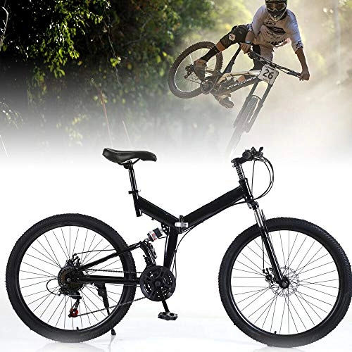 Folding Mountain Bike : Mountain Bike - 26 Inch 21 Speed MTB Bicycle Full Suspension V Brake, Carbon Steel Folding Frame, Unisex Adult Mountain Bicycle, Max.Load Weight: 150 Kg