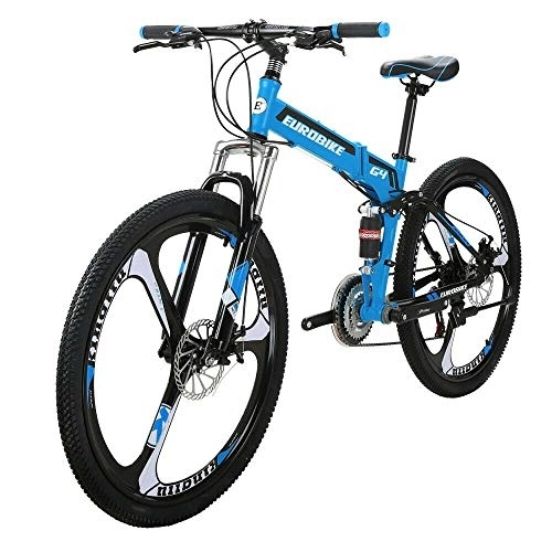 Folding Mountain Bike : Mountain Bike 26 inch 3 Spoke Folding Bike Unisex Full Suspension 16 inch Frame (blue)