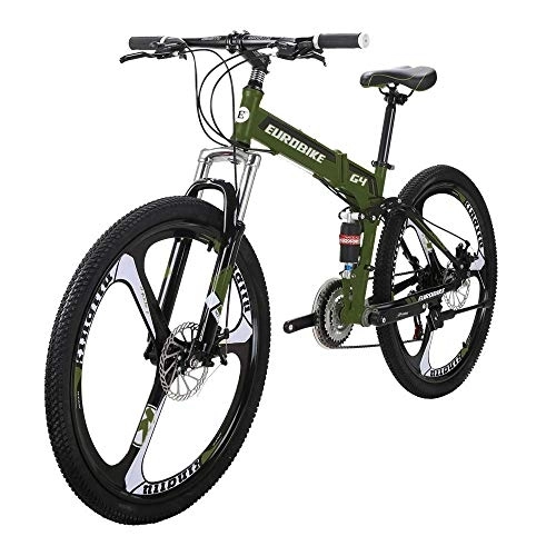 Folding Mountain Bike : Mountain Bike 26 inch 3 Spoke Folding Bike Unisex Full Suspension 16 inch Frame (green)