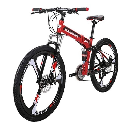 Folding Mountain Bike : Mountain Bike 26 inch 3 Spoke Folding Bike Unisex Full Suspension 16 inch Frame (red)