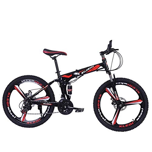 Folding Mountain Bike : Mountain Bike, 26 Inch Folding bike with Sturdy Steel 6 Spokes Integrated Wheel, Premium Full Suspension and Shimano 24 Speed Gear, 12, 26