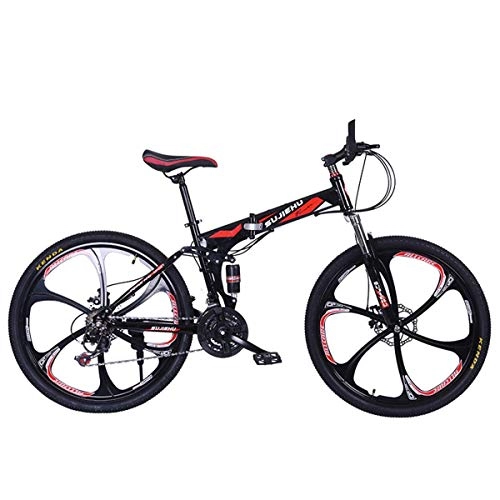Folding Mountain Bike : Mountain Bike, 26 Inch Folding bike with Sturdy Steel 6 Spokes Integrated Wheel, Premium Full Suspension and Shimano 24 Speed Gear, 7, 26