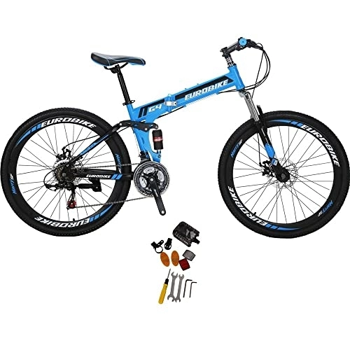 Folding Mountain Bike : Mountain bike 26 inch for Men and Women Folding Bicycle Unisex Full Suspension(blue)