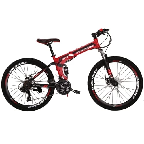 Folding Mountain Bike : Mountain bike 26 inch for Men and Women Folding Bicycle Unisex Full Suspension' (red)