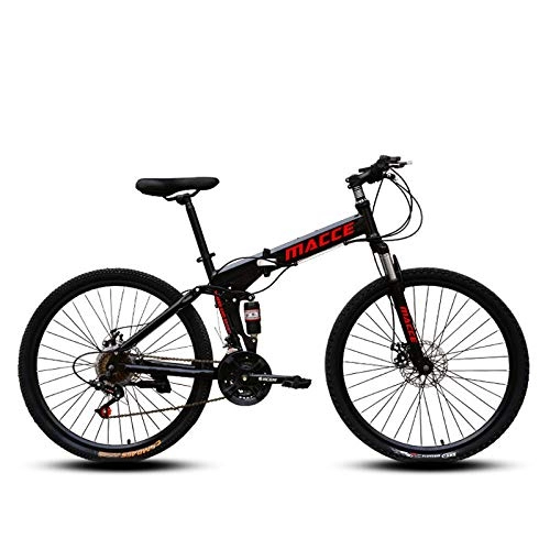 Folding Mountain Bike : Mountain bike 26-inch wheels 21-speed full suspension dual disc brakes High carbon steel Folding bicycle commuting Cycling commuting-black_21 speed_26 inches