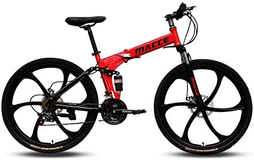 Folding Mountain Bike : Mountain Bike, 26 Inch Wheels, Mountain Trail Bike High Carbon Steel Folding Outroad Bicycles, 21-Speed Bicycle Full Suspension Mtb Gears Dual Disc Brakes Bicycle, Red