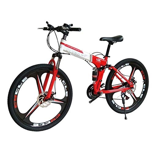 Folding Mountain Bike : Mountain Bike 27 Speed Steel Frame 26 Inches 3-Spoke Wheels Dual Suspension Folding Bike Blackwhite, 3, 21speed