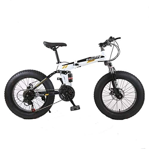 Folding Mountain Bike : Mountain Bike, 7 / 21 / 24 / 27 / 30 Speed Steel Frame, 4.0" Fat Tyres Spoke Wheels Suspension Folding Bike, 1, 7speed