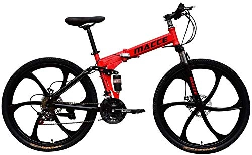 Folding Mountain Bike : Mountain bike Adult, 26in Carbon Steel 21 Speed Bicycle Dual Disc Brakes Mountain Bicycle ZHAOSHUNLI (Color : Red)