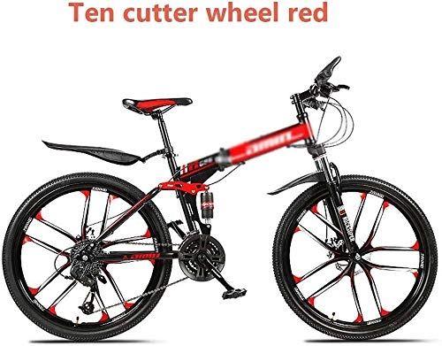 Folding Mountain Bike : Mountain Bike, Adult All-In-One Wheel, Double Shock-Absorbing Racing Car, Off-Road Speed Change, Fast Cycling for Male And Female Students, Red, 24speed